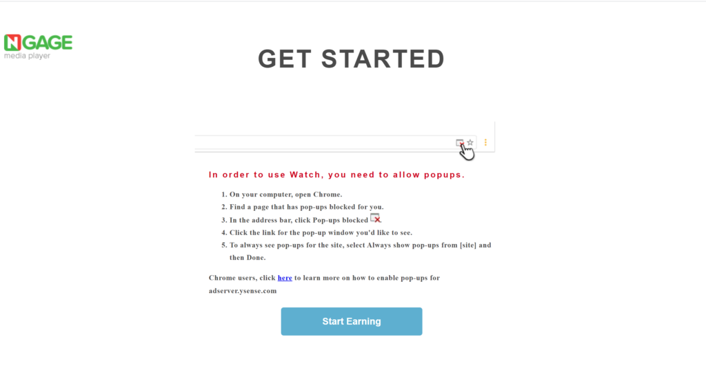 Step 2 - enable popups to earn with ySense Watch